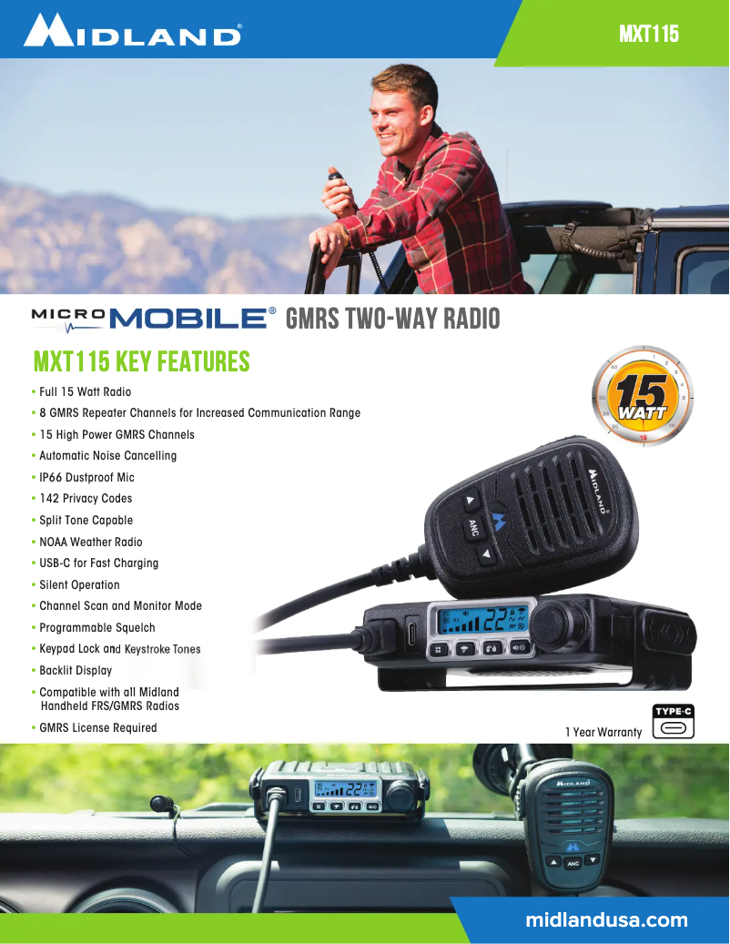Page 1 de la notice Fiche technique Midland MicroMobile ORMXT115