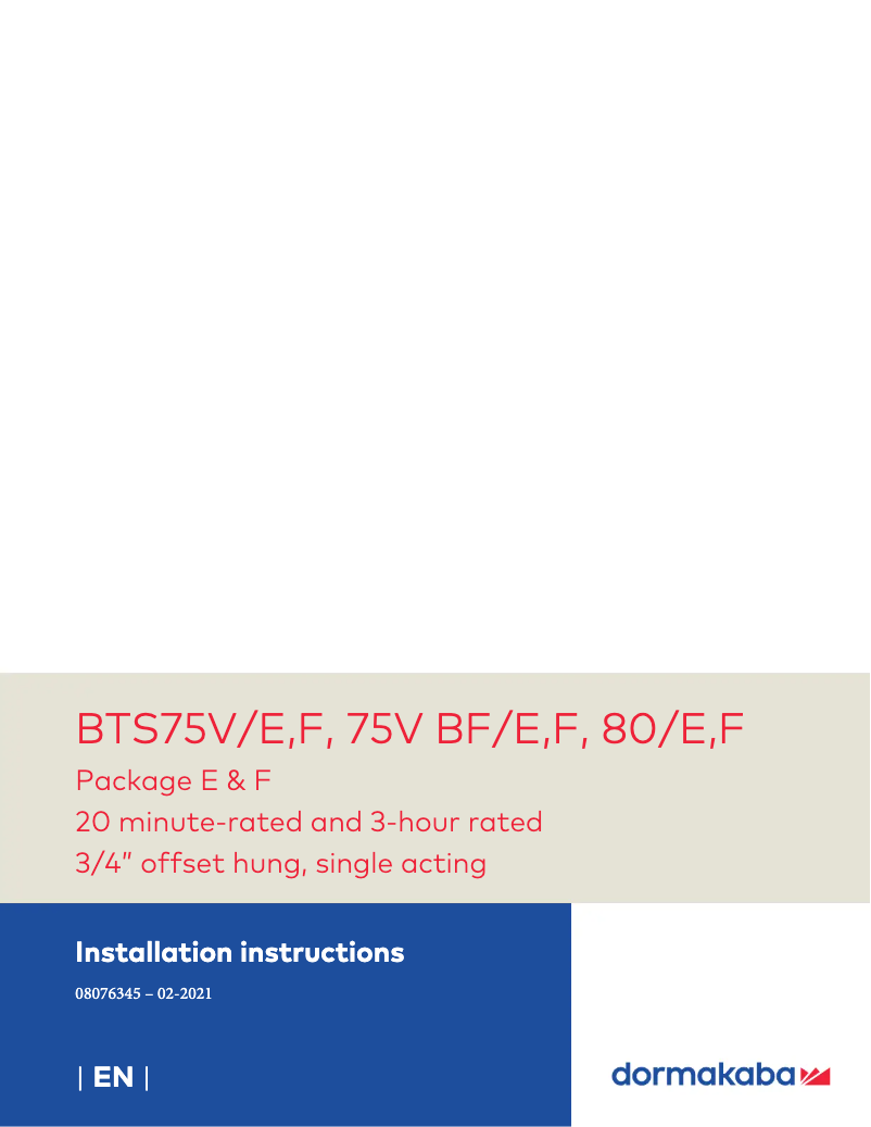 Page n°1 - Manuel utilisateur Dormakaba BTS80