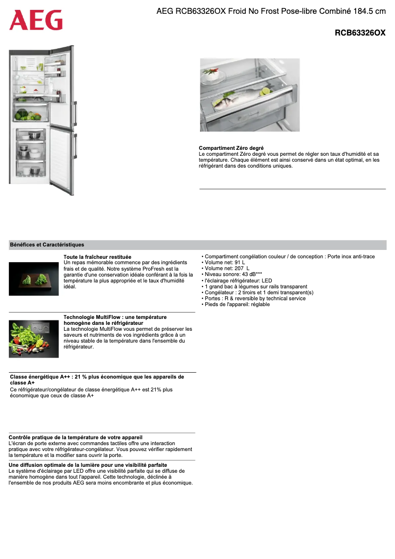 Page 1 de la notice Fiche technique AEG RCB63326OX