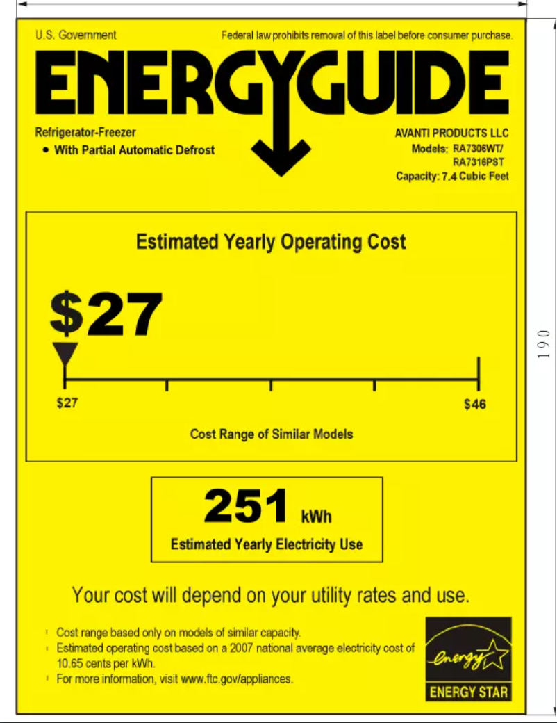 Page n°1 - Label énergétique Avanti RA7316PST