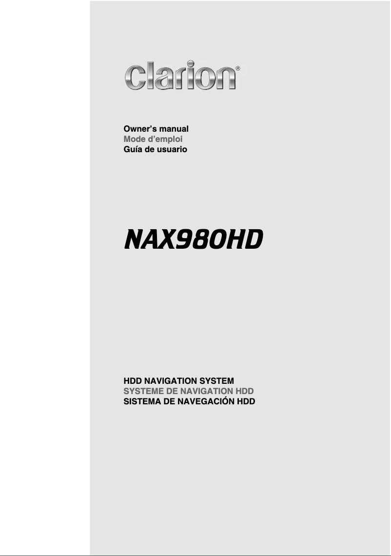 Page n°1 - Manuel utilisateur Clarion NAX980HD