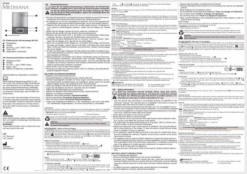 Page 1 de la notice Manuel utilisateur Medisana KS 200