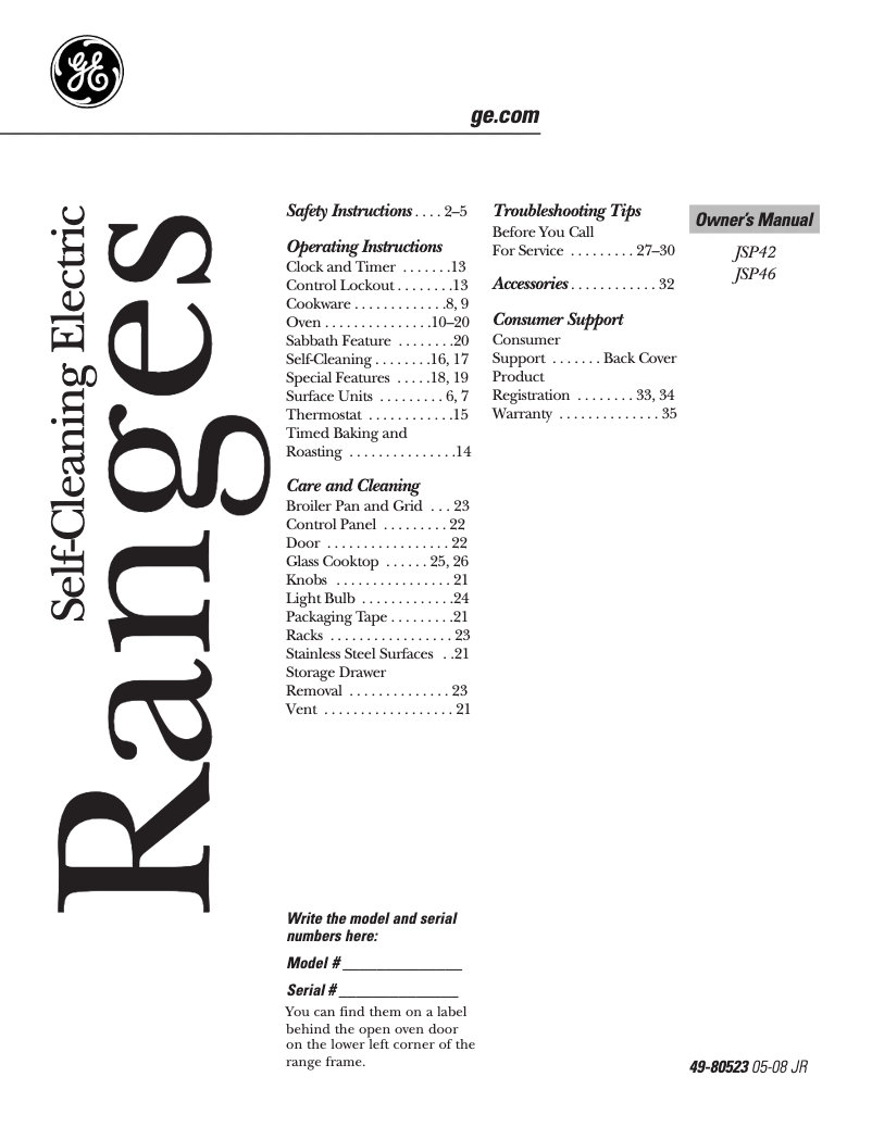 Page n°1 - Manuel d'utilisation et d'entretien GE Profile JSP46BDBB