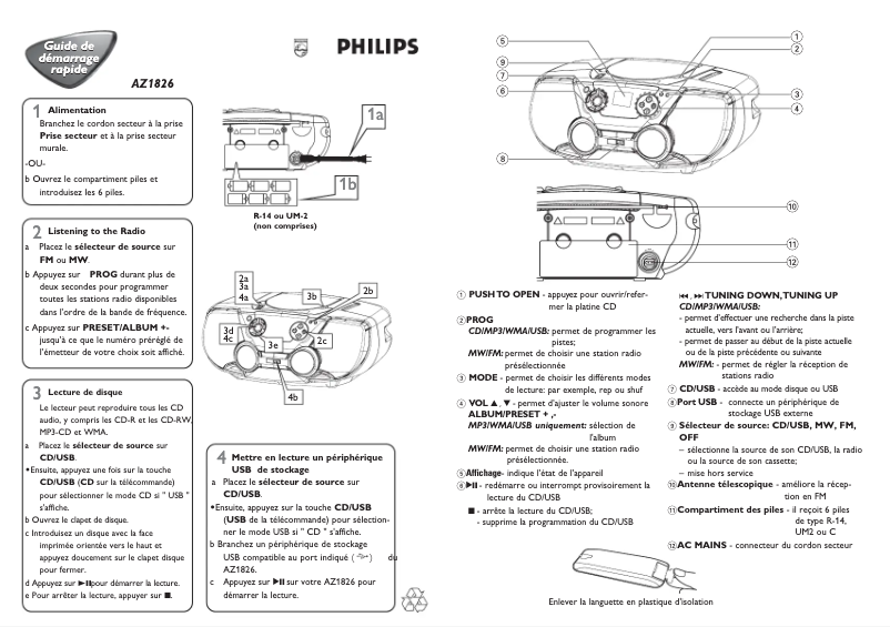 Page n°1 - Guide de démarrage rapide Philips AZ1826