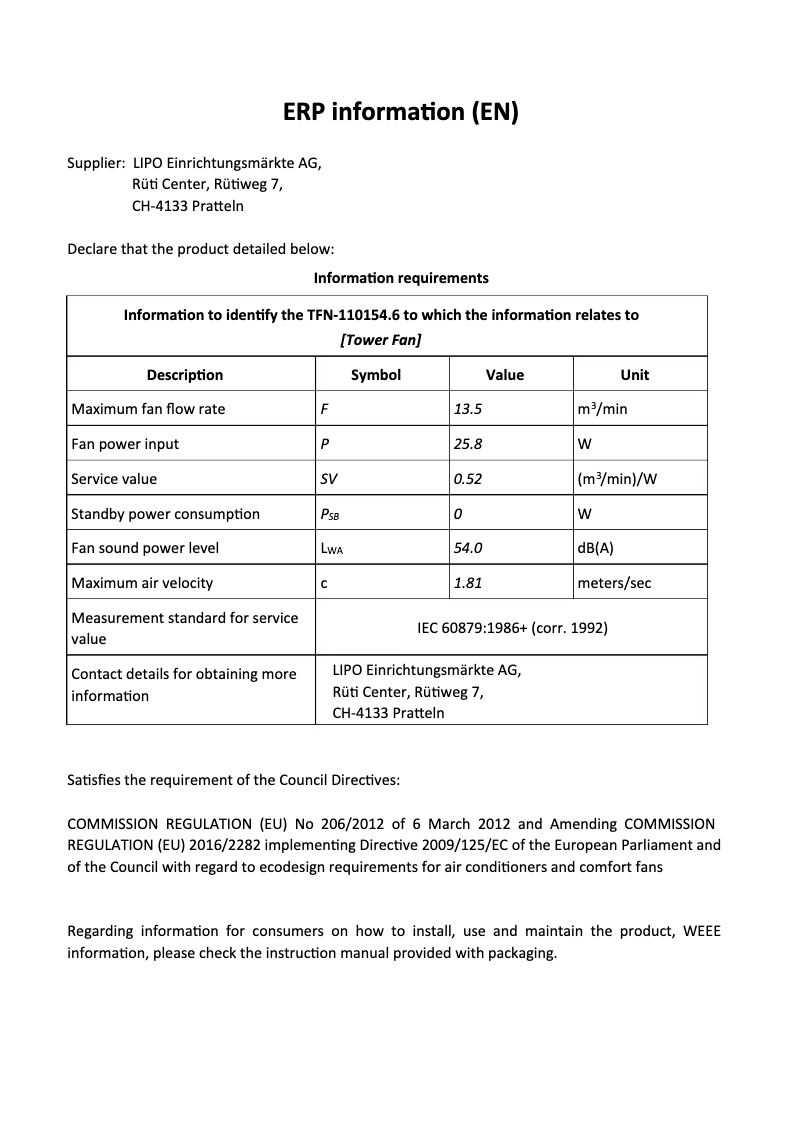Page n°1 - Fiche technique Emerio TFN-110154.6