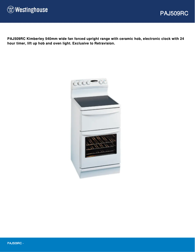 Page 1 de la notice Manuel utilisateur Westinghouse PAJ509RC