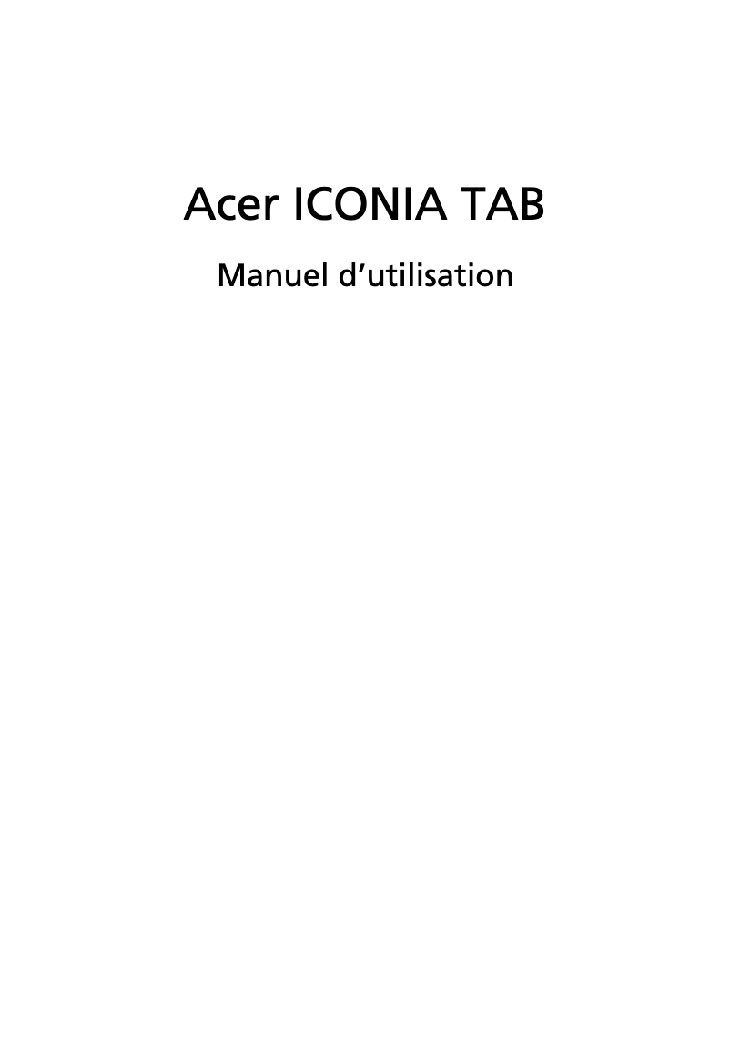 Image de la première page du manuel de l'appareil Iconia Tab W501