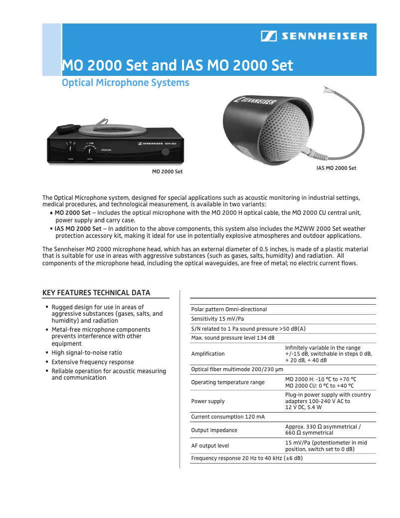 Page n°1 - Fiche technique Sennheiser IAS MO 2000 Set