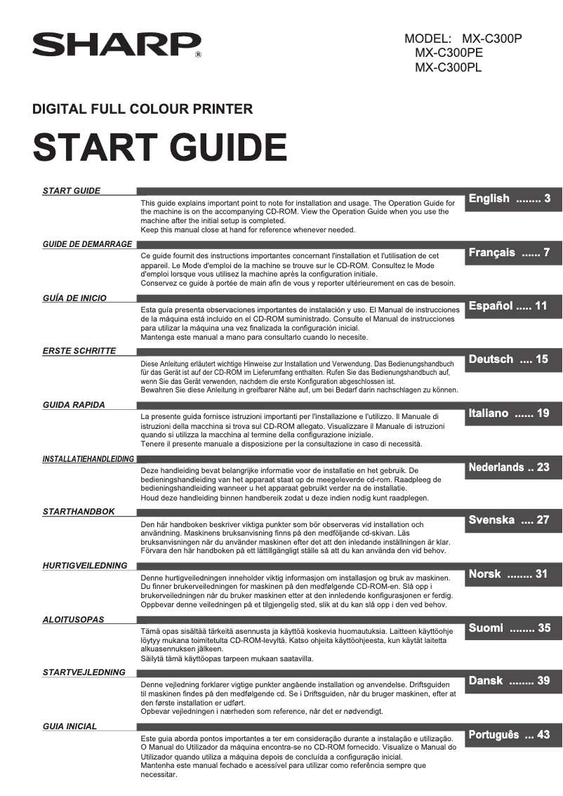 Page 1 de la notice Guide de démarrage rapide Sharp MX-C300P