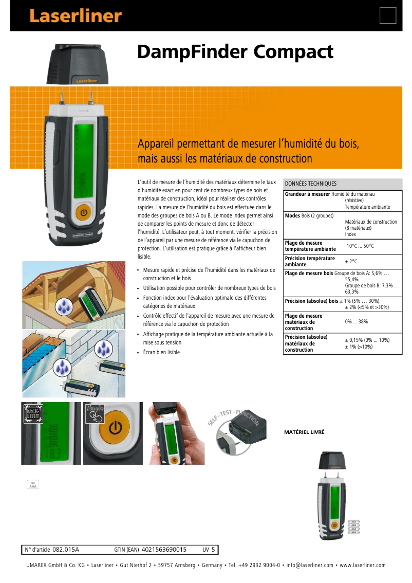 Image de la première page du manuel de l'appareil DampFinder Compact