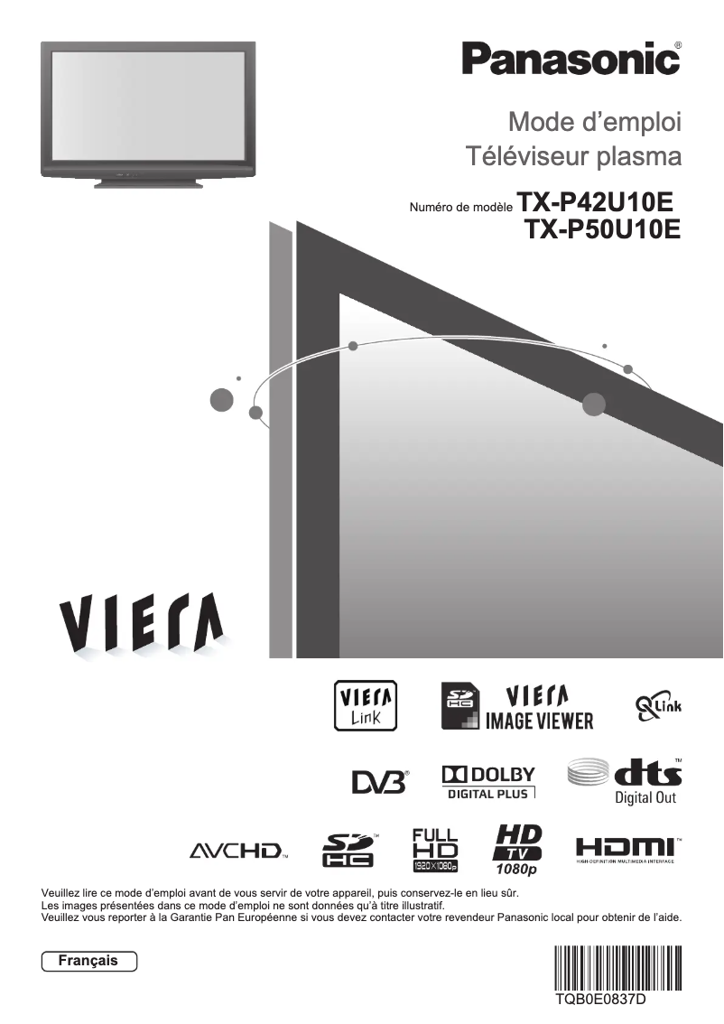 Page 1 de la notice Manuel utilisateur Panasonic TX-P50U10E