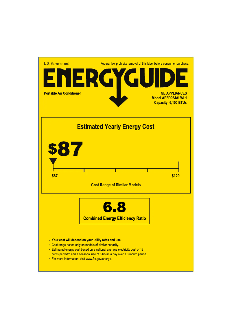 Page n°1 - Label énergétique GE APFD06JALW