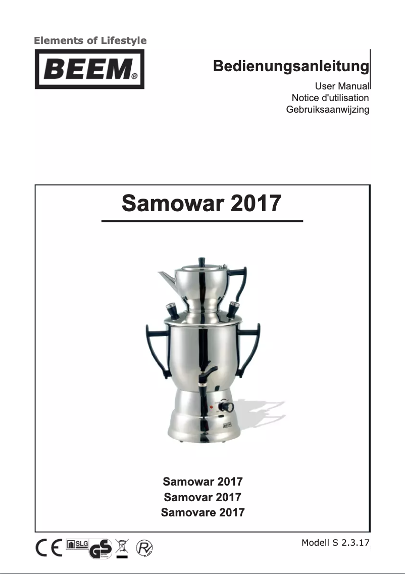 Image de la première page du manuel de l'appareil Samowar 2017