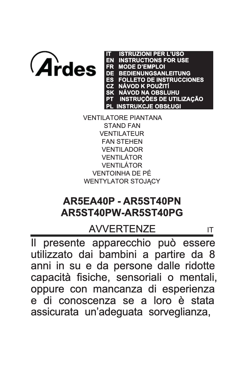 Page 1 de la notice Manuel utilisateur Ardes AR5ST40PW
