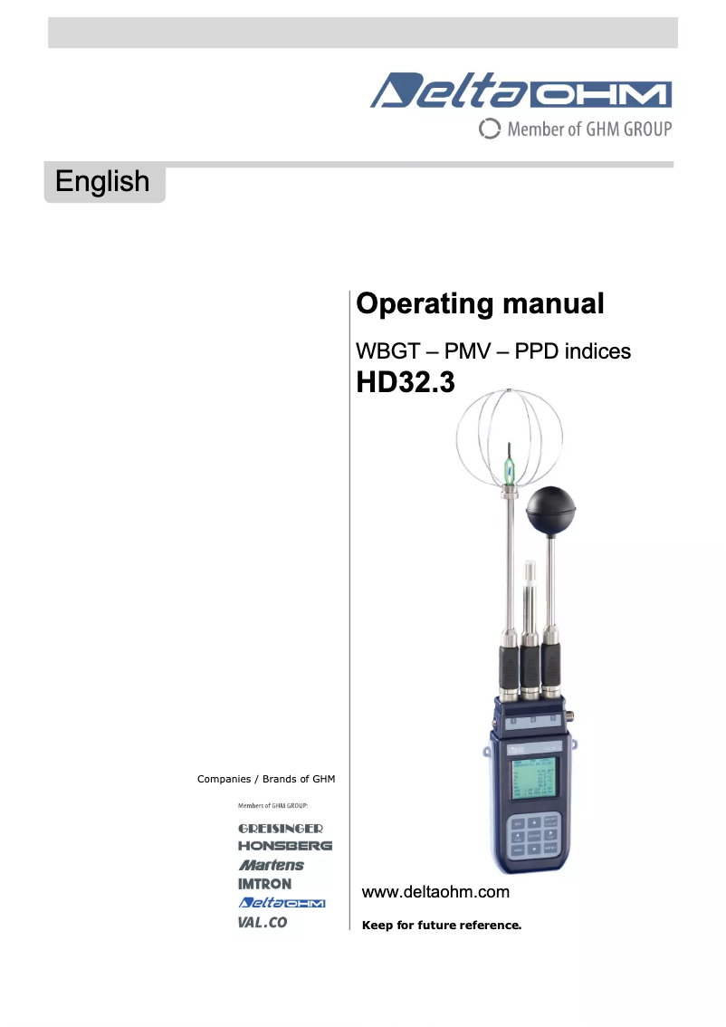 Page 1 de la notice Manuel utilisateur Delta Ohm HD32.3