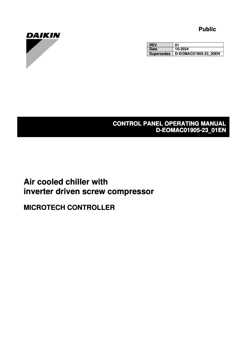 Page 1 de la notice Manuel utilisateur Daikin EWADH19TZSRC2