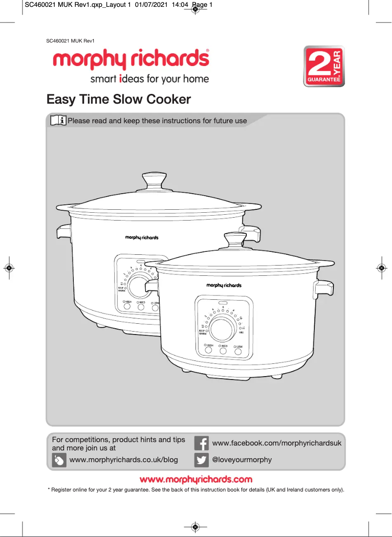 Page 1 de la notice Manuel utilisateur Morphy Richards Easy Time 460021