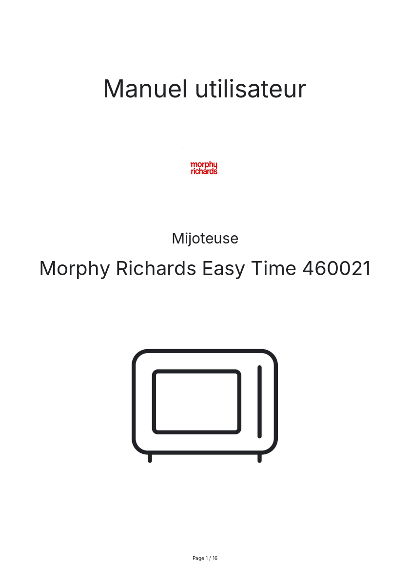 Page n°1 - Manuel utilisateur Morphy Richards Easy Time 460021
