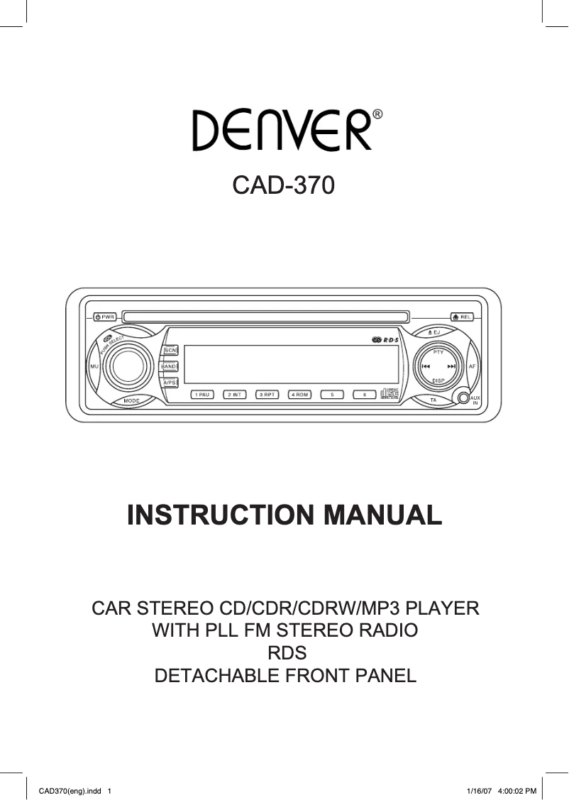 Página 1 del manual Manual de usuario Denver CAD-370