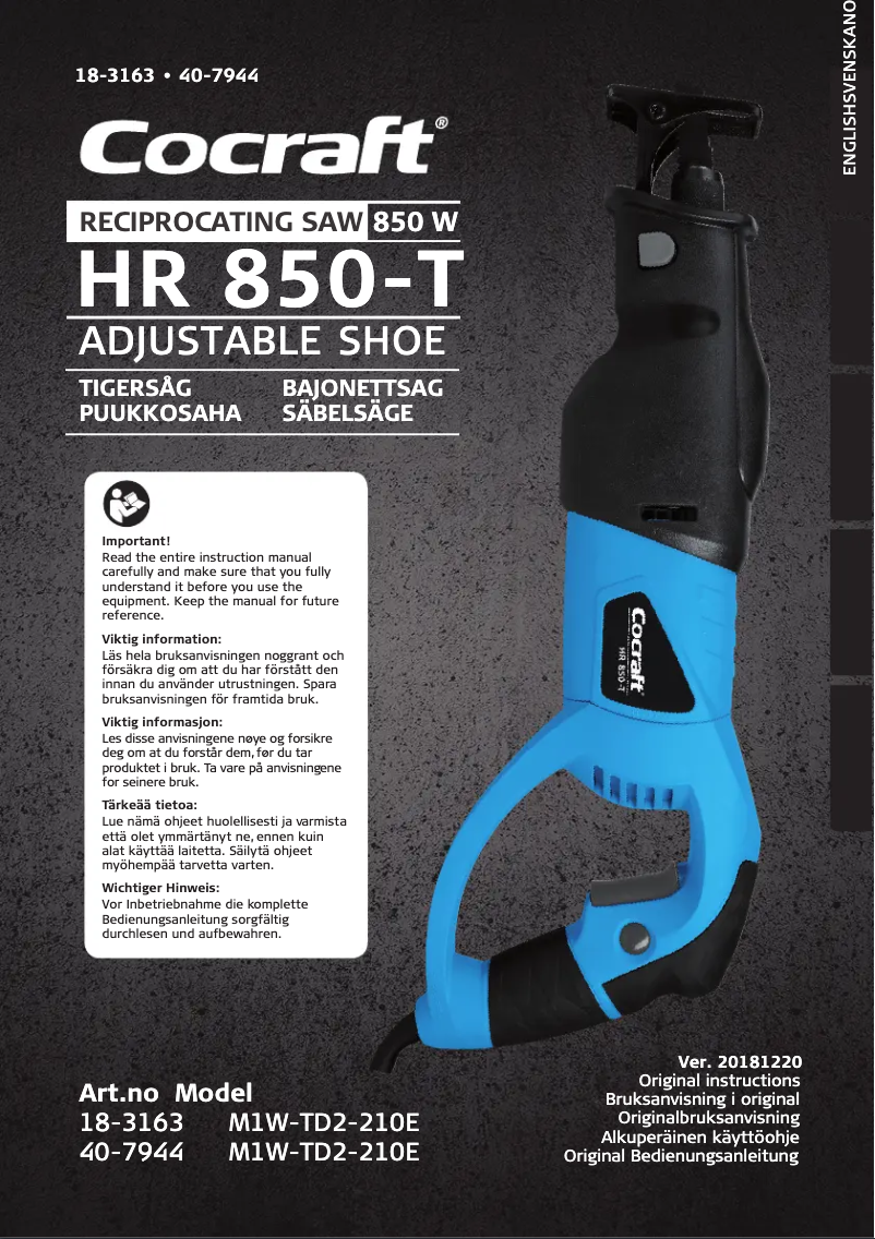 Page n°1 - Manuel utilisateur Cocraft HR 850-T