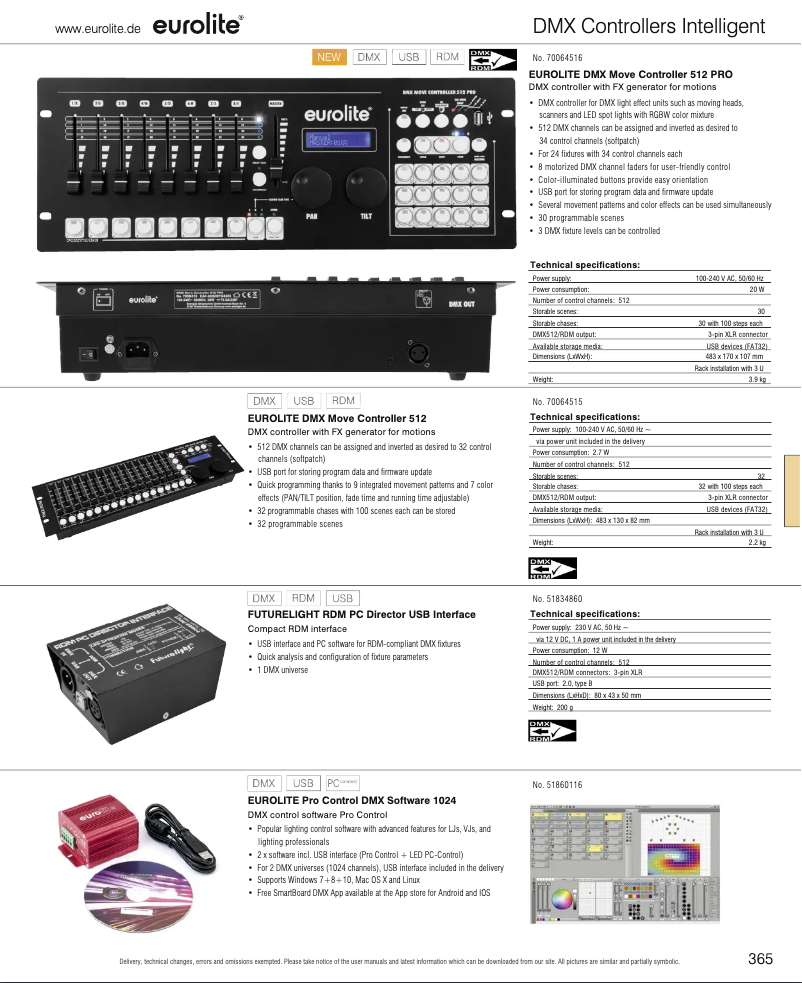 Page 1 de la notice Catalogue Eurolite DMX Move Control 512 PRO