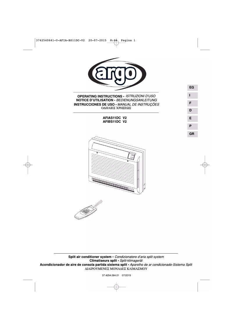 Page n°1 - Manuel utilisateur ARGO AFIBS11DC V2