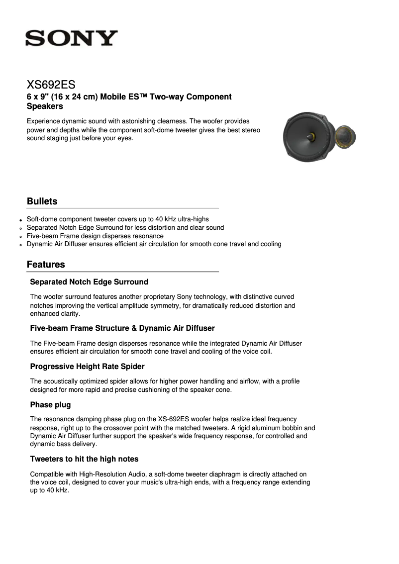 Page n°1 - Fiche technique Sony XS-692ES
