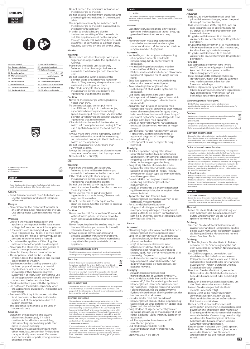 Page n°1 - Manuel utilisateur Philips Viva Collection HR2156