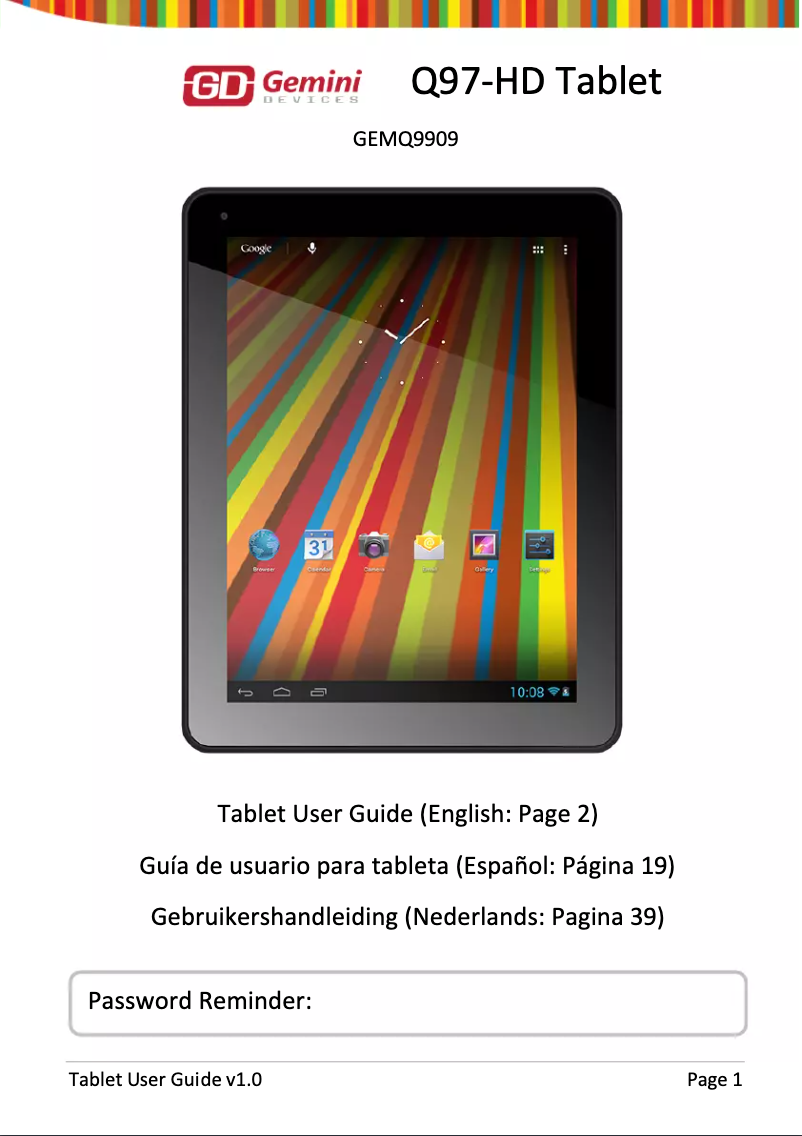 Page 1 de la notice Manuel utilisateur Gemini Q97-HD Tablet GEMQ9909