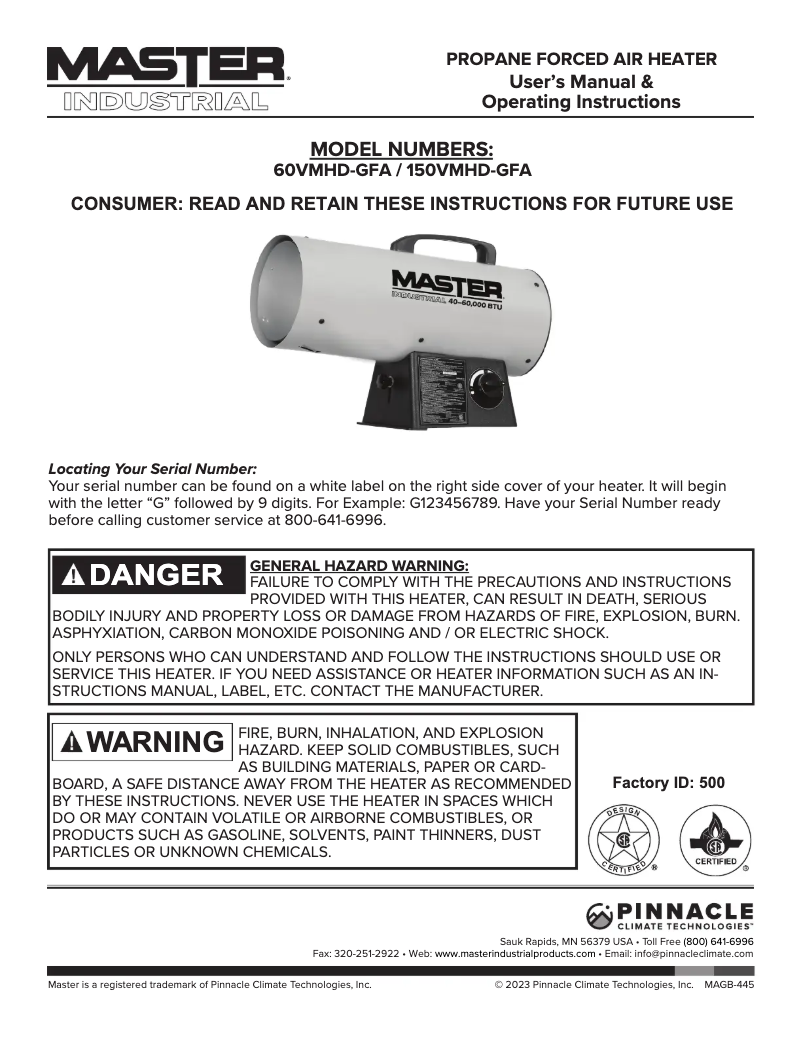 Page n°1 - Manuel utilisateur Master 60VMHD-GFA