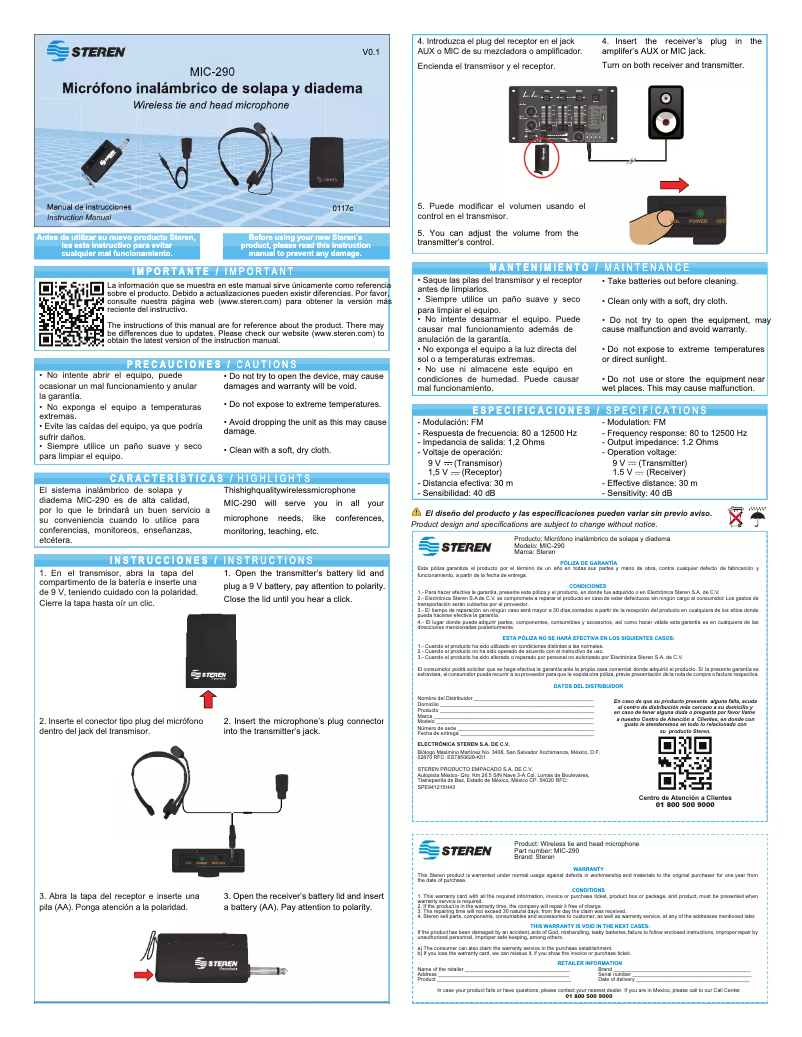 Page n°1 - Manuel utilisateur Steren MIC-290