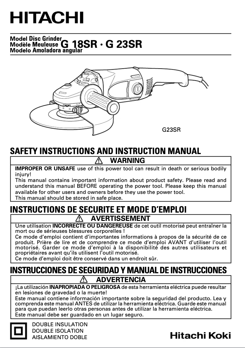 Page n°1 - Manuel utilisateur Hitachi G 18SR