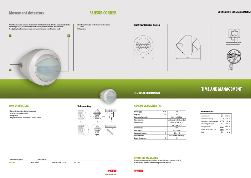 Page 1 de la notice Fiche technique Vemer Sensor CORNER