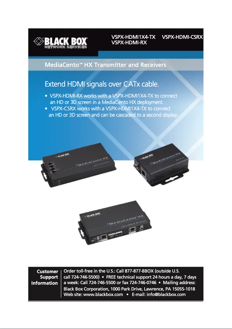 Page n°1 - Manuel utilisateur Black Box VSPX-HDMI1X4-TX