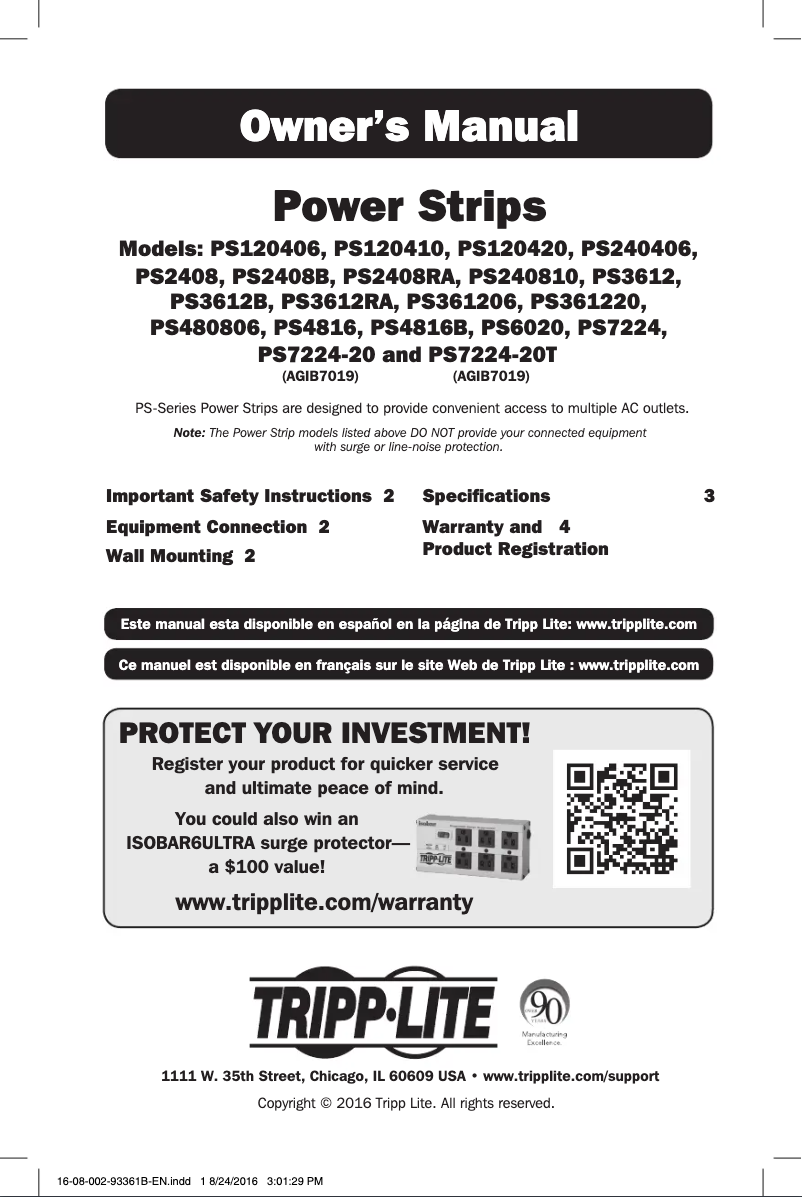 Página 1 del manual Manual de usuario Tripp Lite PS2406RA08B