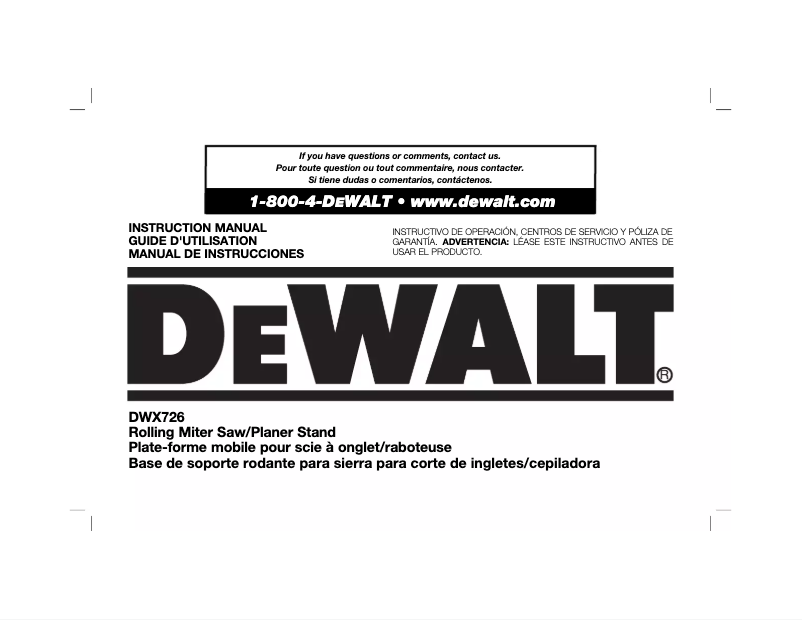 Page 1 de la notice Manuel utilisateur DeWalt DWX726