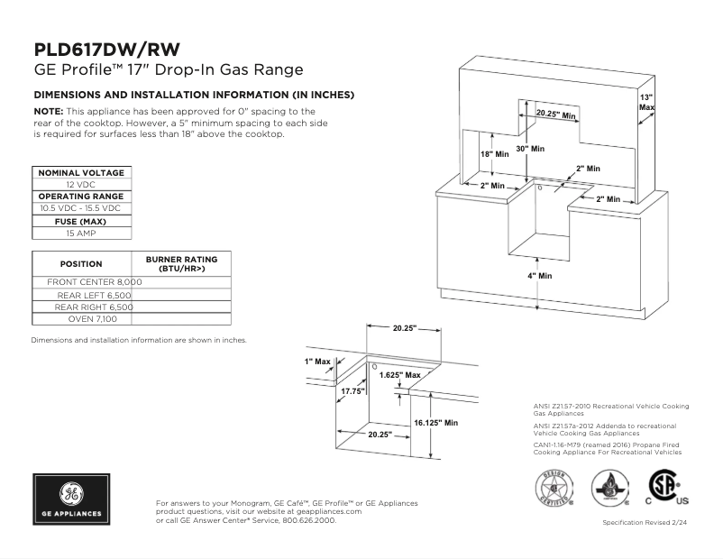 Página 1 del manual Ficha técnica GE Profile PLD617RWSS