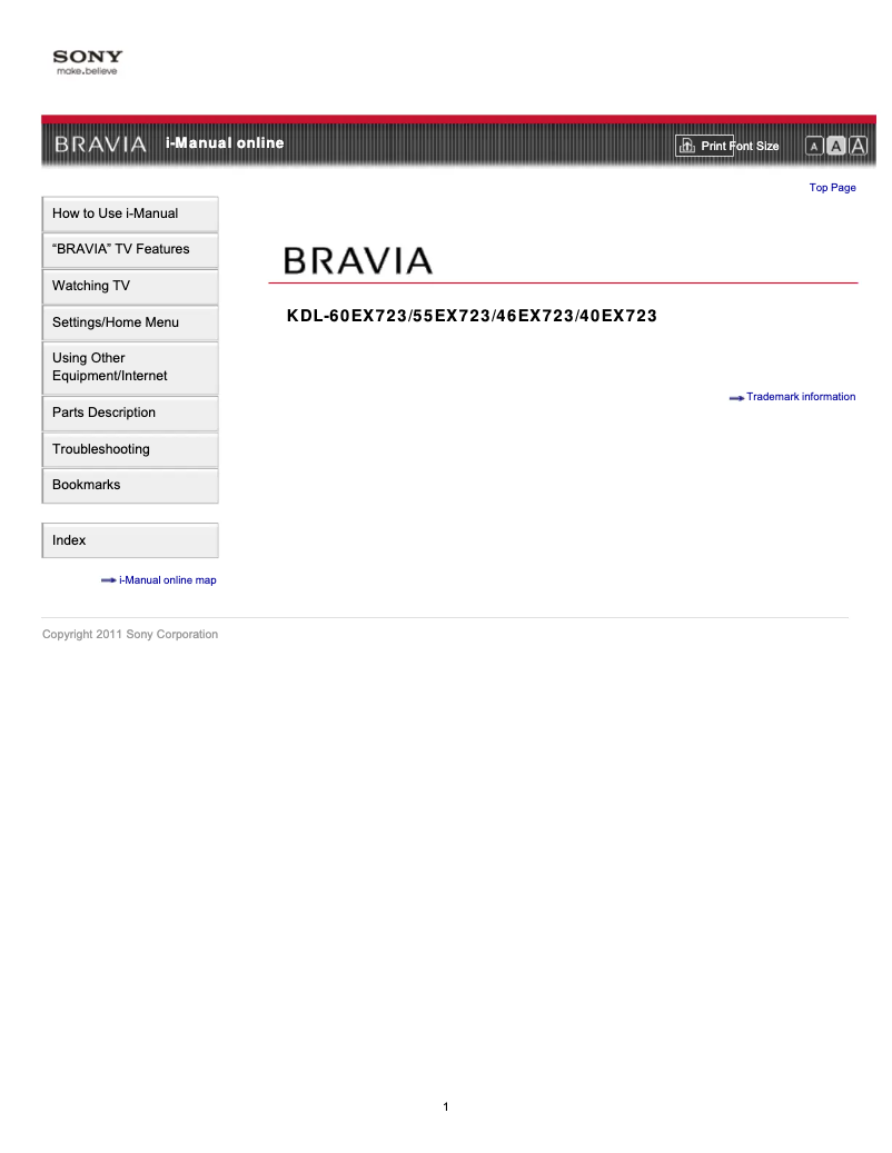 Page 1 de la notice Manuel utilisateur Sony Bravia KDL-60EX723