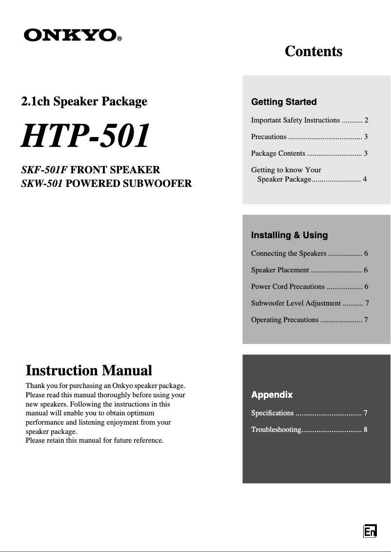 Page n°1 - Manuel utilisateur Onkyo HTP-501