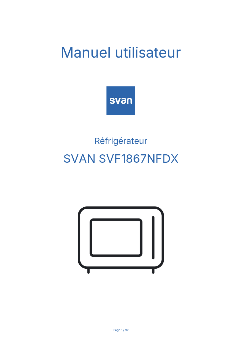Page n°1 - Manuel utilisateur SVAN SVF1867NFDX