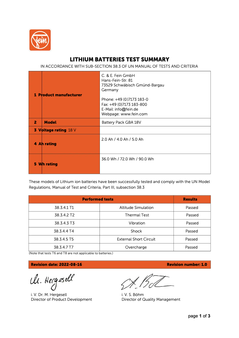 Página 1 del manual Instrucciones de seguridad Fein GBA 18 V