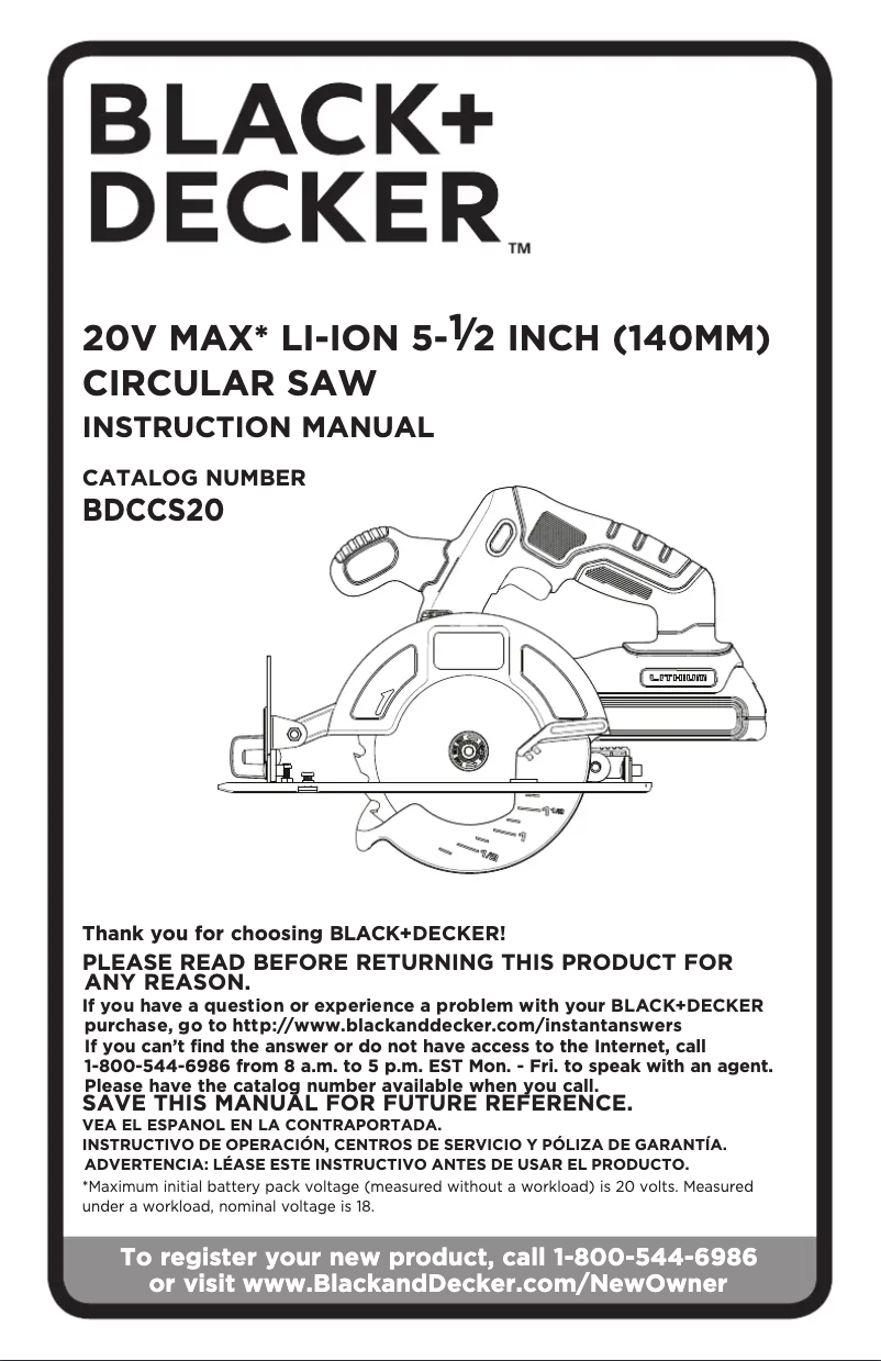 Page n°1 - Manuel utilisateur Black & Decker BDCCS20