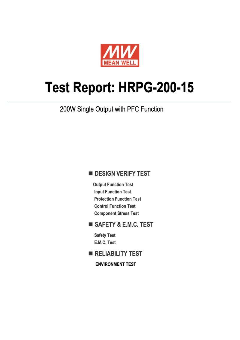 Page 1 de la notice Fiche technique Mean Well HRPG-200-15