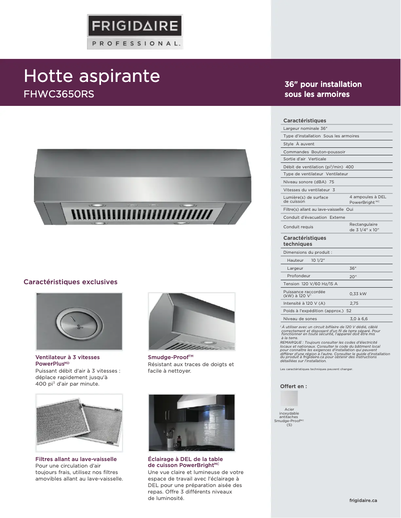 Image de la première page du manuel de l'appareil FHWC3650RS