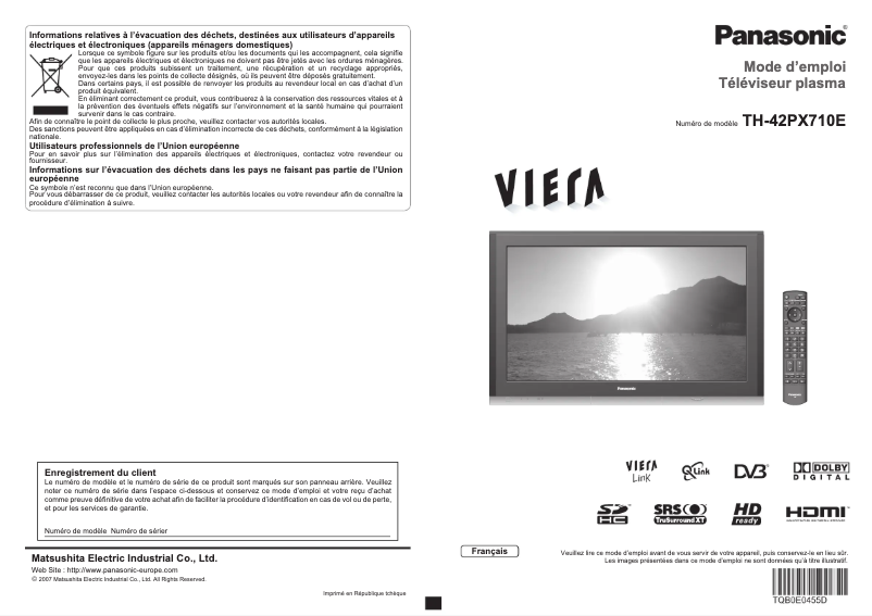 Página 1 del manual Manual de usuario Panasonic Viera TH-42PX710E