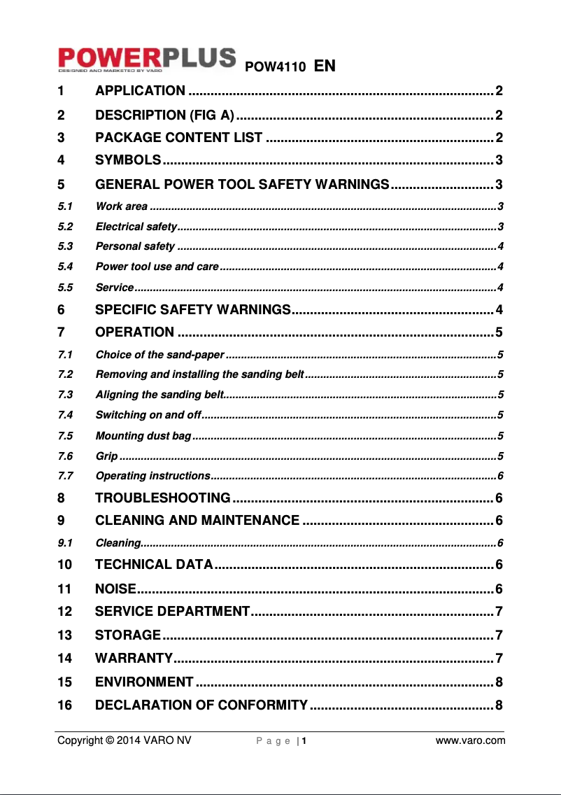Image de la première page du manuel de l'appareil POW4110