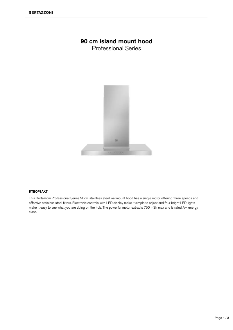 Página 1 del manual Ficha técnica Bertazzoni KTI90P1AXT