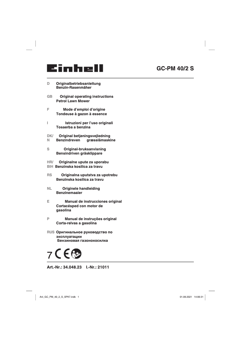 Page 1 de la notice Manuel utilisateur Einhell GC-PM 40/2