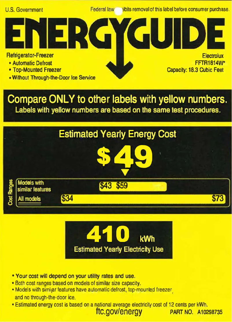 Page n°1 - Label énergétique Frigidaire FFTR1814WW
