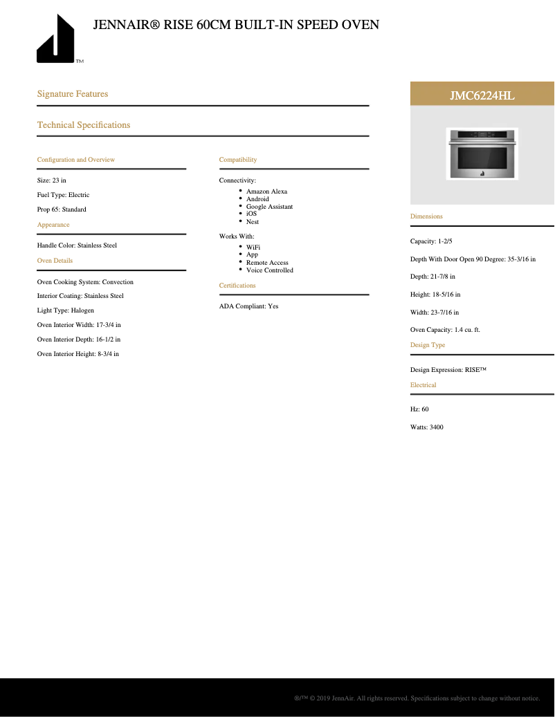 Página 1 del manual Ficha técnica KitchenAid JMC6224HL